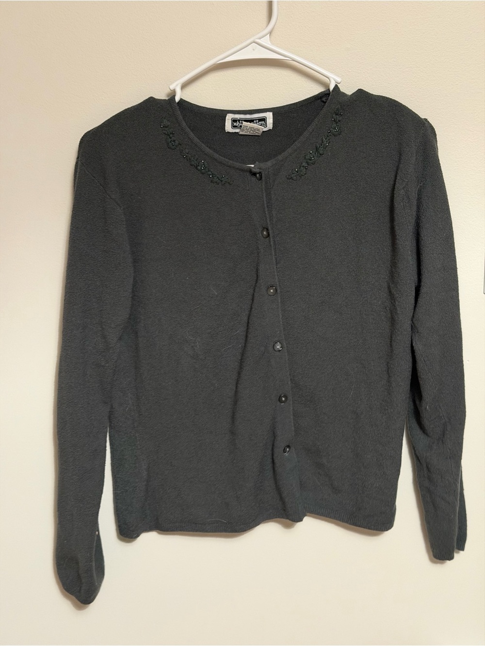 Cottage-core Feminine Xhilaration Charcoal Beaded Crewneck Cardigan